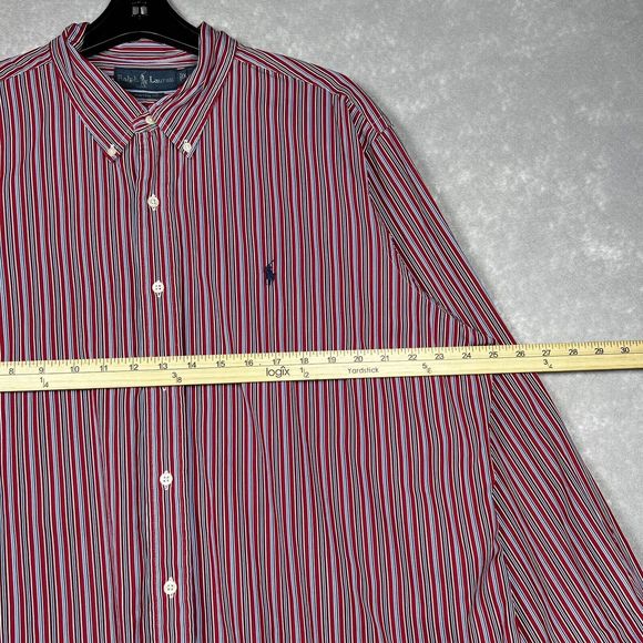 POLO RALPH LAUREN Long Sleeve Shirt Men’s XXL Red Striped Custom Fit Button Down - Picture 3 of 8